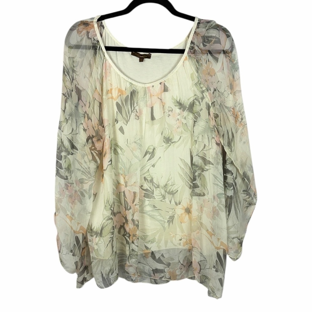Piazza Roma 100% Silk Floral Overlay Ethereal Blouse Made in Italy Large
